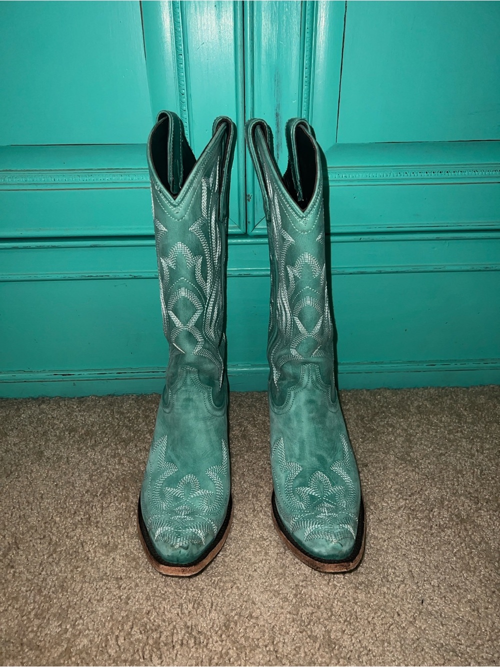 Lane Saratoga Turquoise Western Knee-High Embroidered Boots - Women